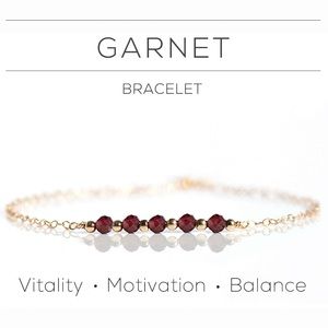 Garnet Bracelet Dainty Beaded bar bracelet in 14k gold filled